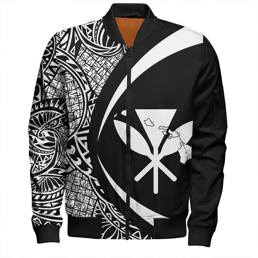 Hawaii Bomber Jacket Kanaka Maoli Hawaiian Map Lauhala White Circle