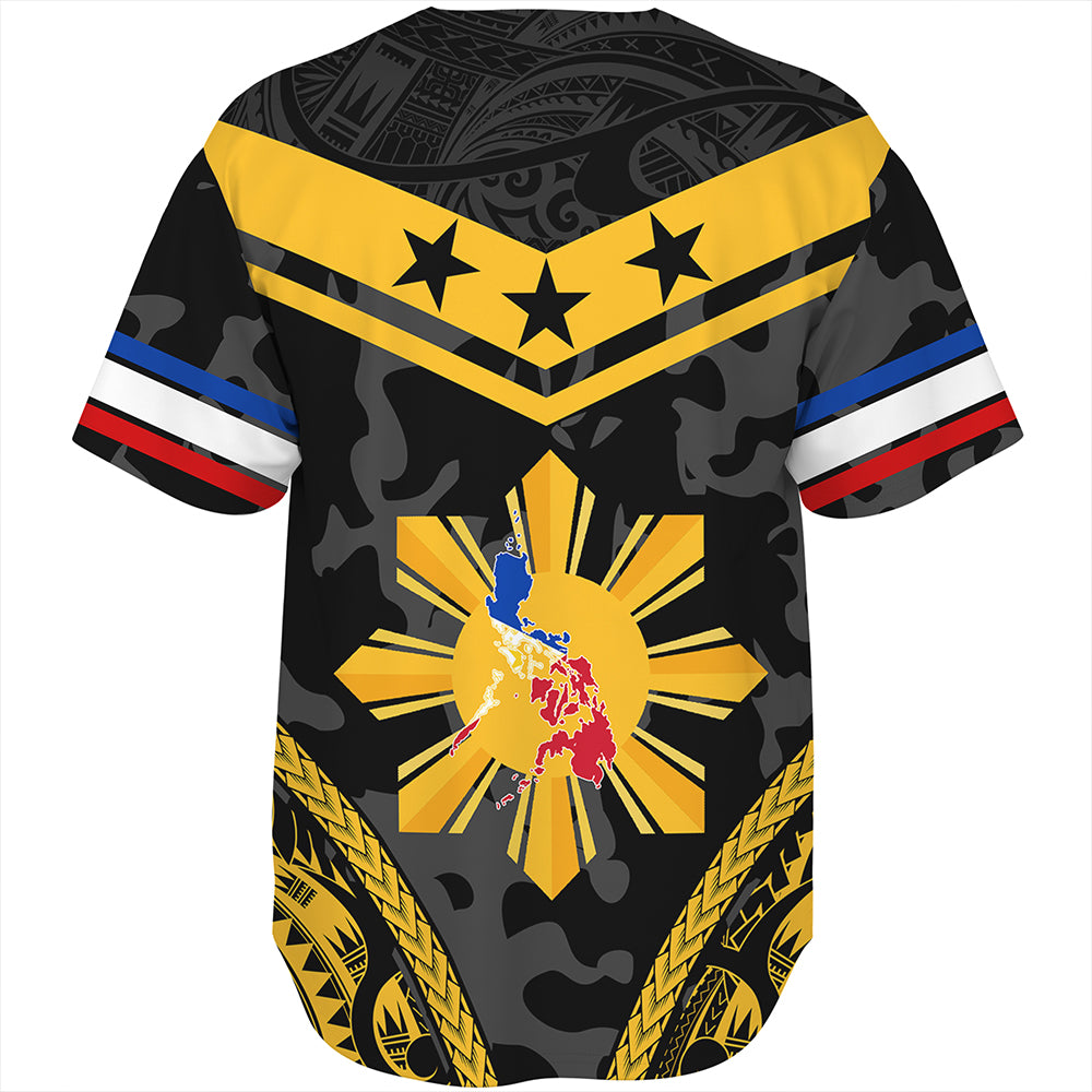 Philippines Baseball Shirt Polynesian Sun Star Style Camouflage
