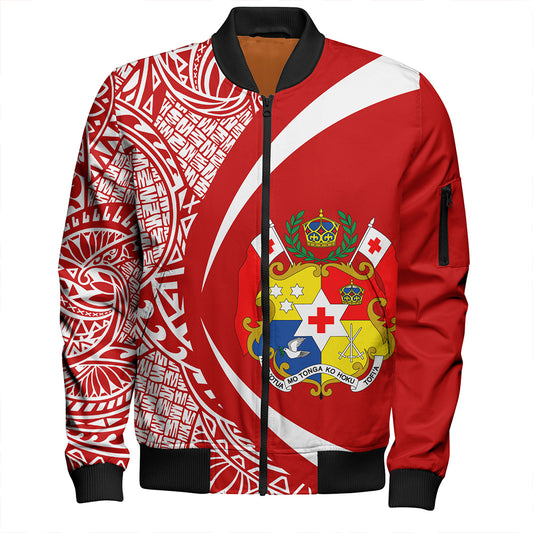 Tonga Bomber Jacket Coat Of Arm Lauhala Circle