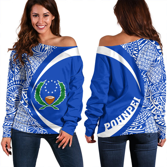 Pohnpei Off Shoulder Sweatshirt Coat Of Arm Lauhala Circle