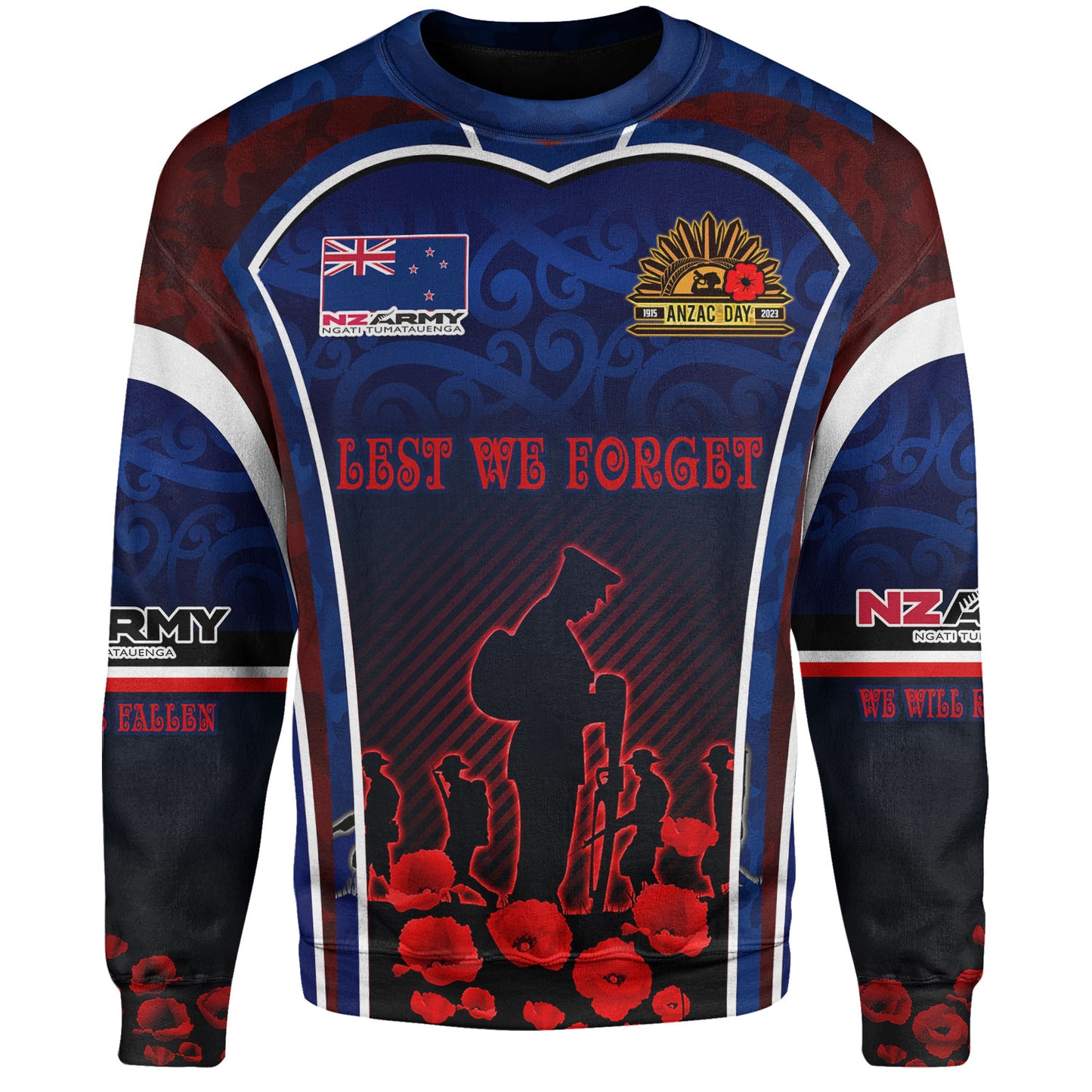 New Zealand Sweatshirt Custom New Zealand Army Keeping Anzac Spirit Lives Poppies Maori Style