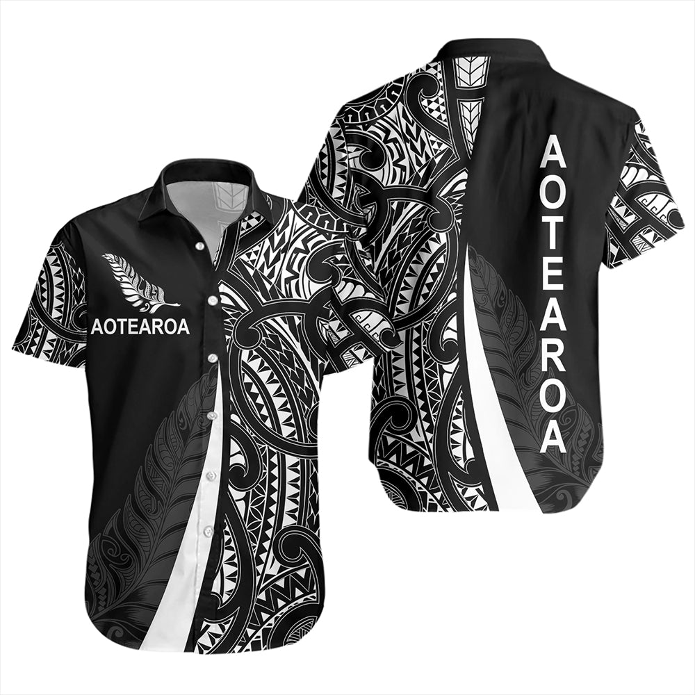 New Zealand Short Sleeve Shirt Country Aotearoa Maori Pattern Silver Fern