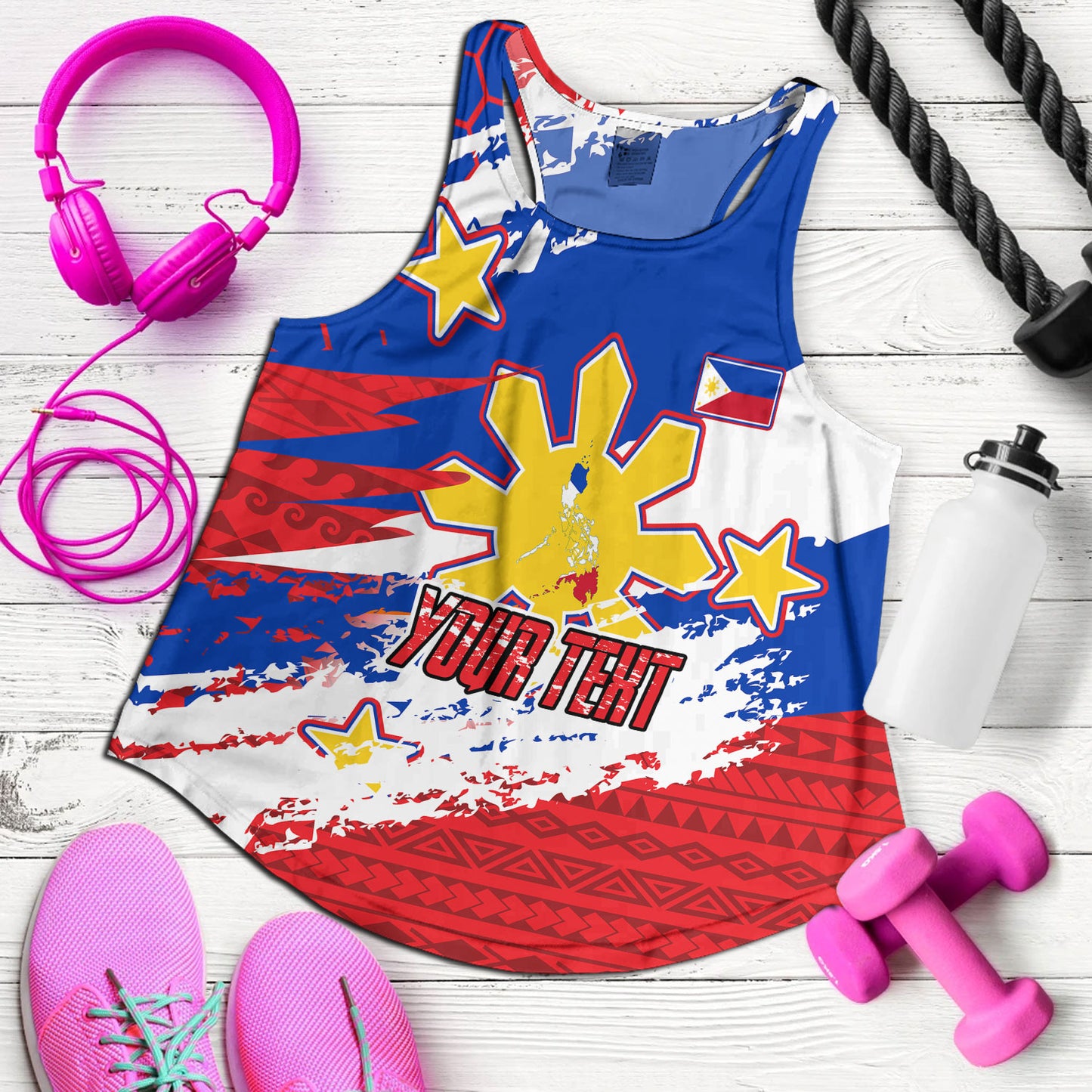 Philippines Filipinos Women Tank Custom Filipino Sun 3 Stars Bicolor Flag Tribal Grunge Style