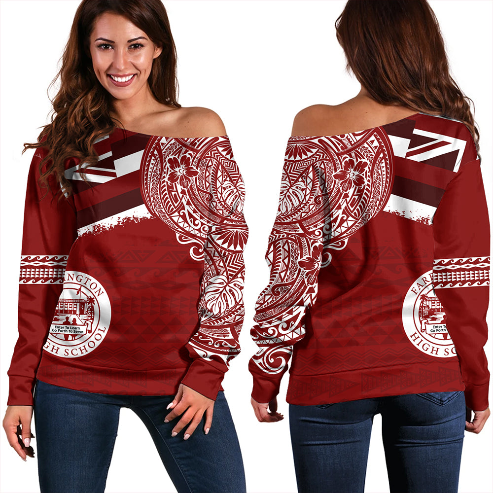 Hawaii Off Shoulder Sweatshirt Farrington High School Flag With Crest Style