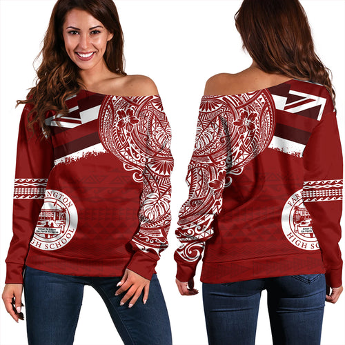 Hawaii Off Shoulder Sweatshirt Farrington High School Flag With Crest Style