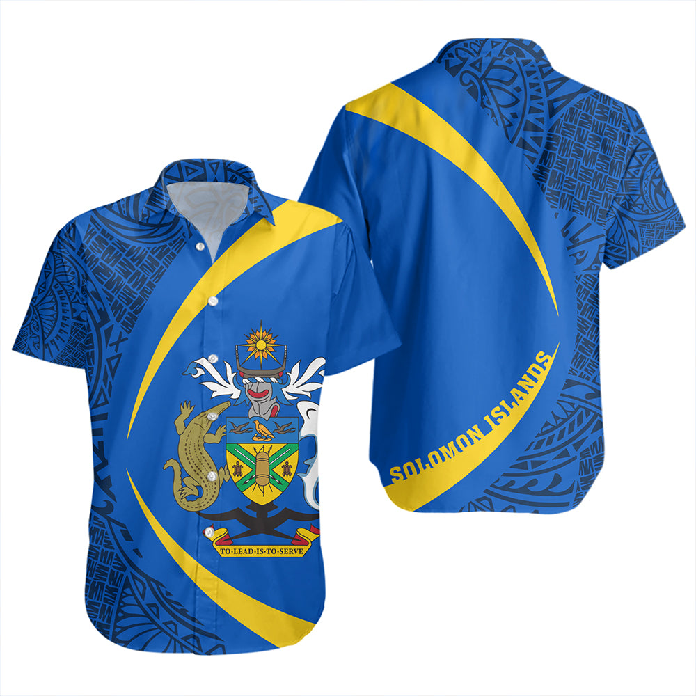 Solomon Islands Short Sleeve Shirt Coat Of Arm Lauhala Circle