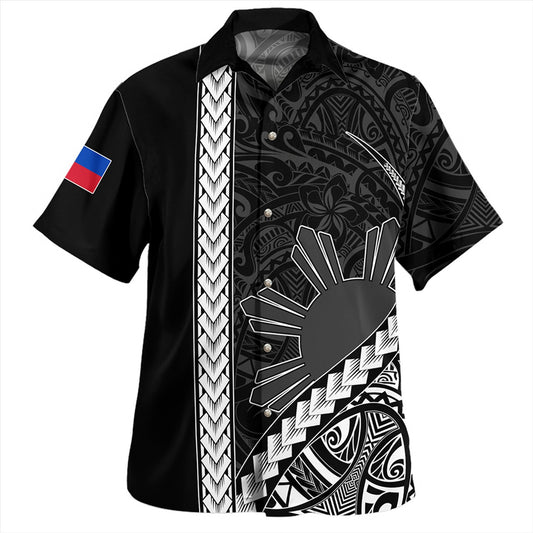 Philippines Hawaiian Shirt Tribal Polynesian Sun Gray