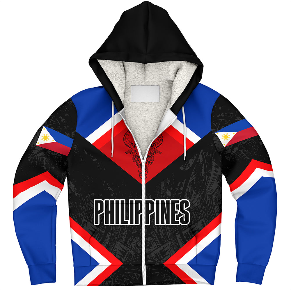 Philippines Sherpa Hoodie Water Buffalo Sun Tribal Style