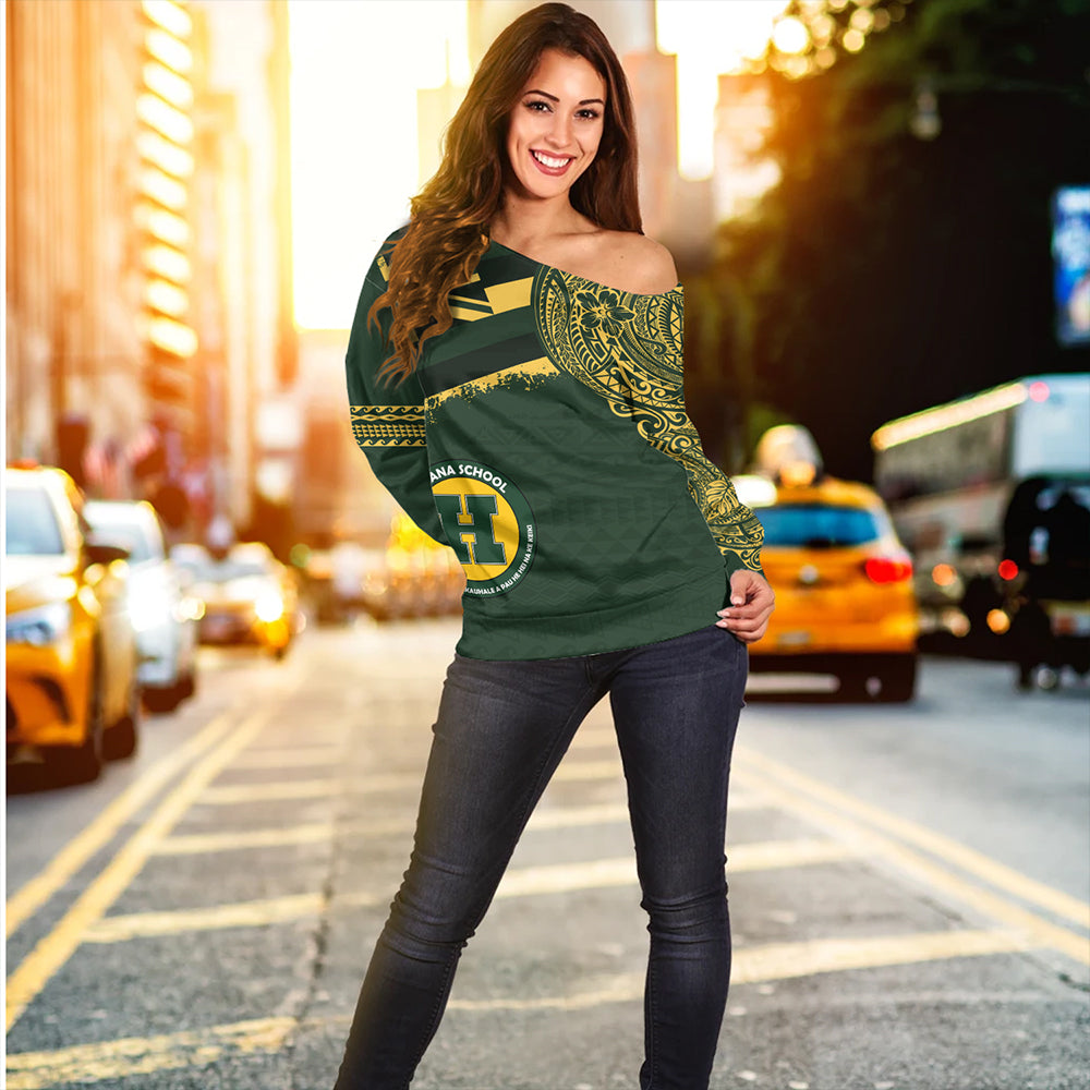 Hawaii Off Shoulder Sweatshirt Hana High And Elementary School With Crest Style