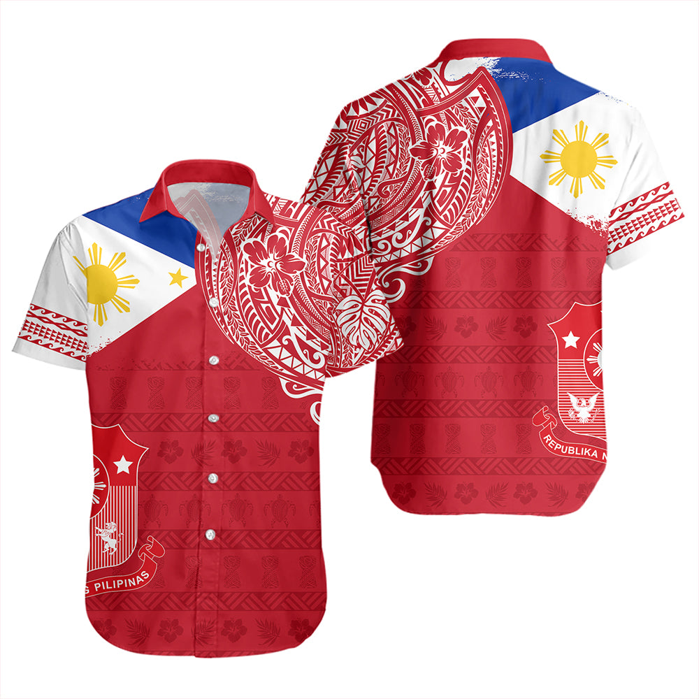 Philippines Short Sleeve Shirt Polynesian Flag With Coat Of Arms
