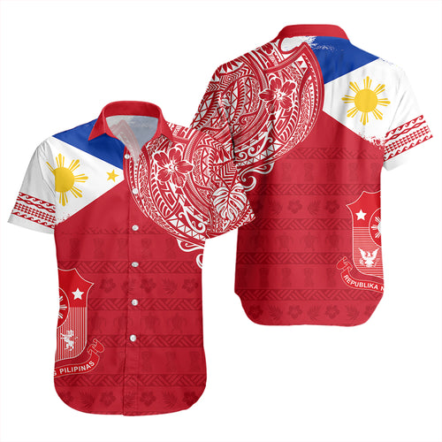 Philippines Short Sleeve Shirt Polynesian Flag With Coat Of Arms