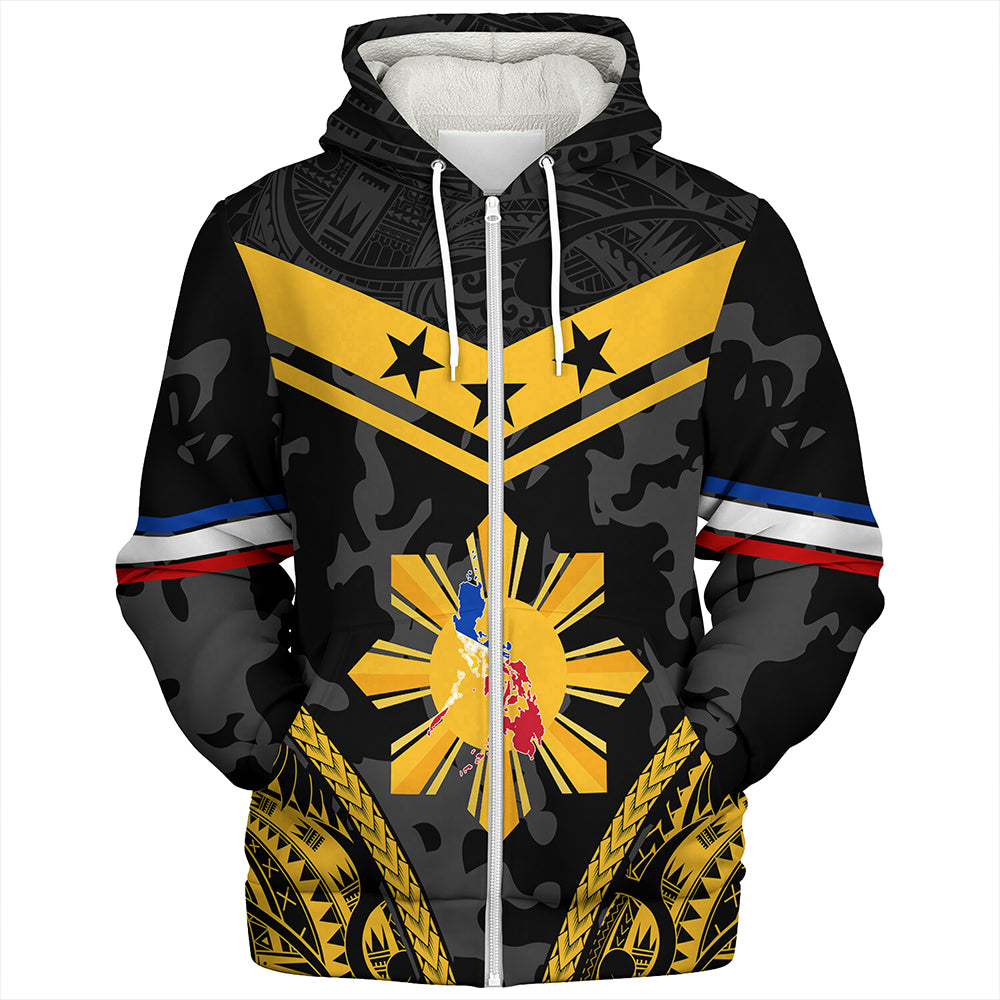 Philippines Sherpa Hoodie Polynesian Sun Star Style Camouflage