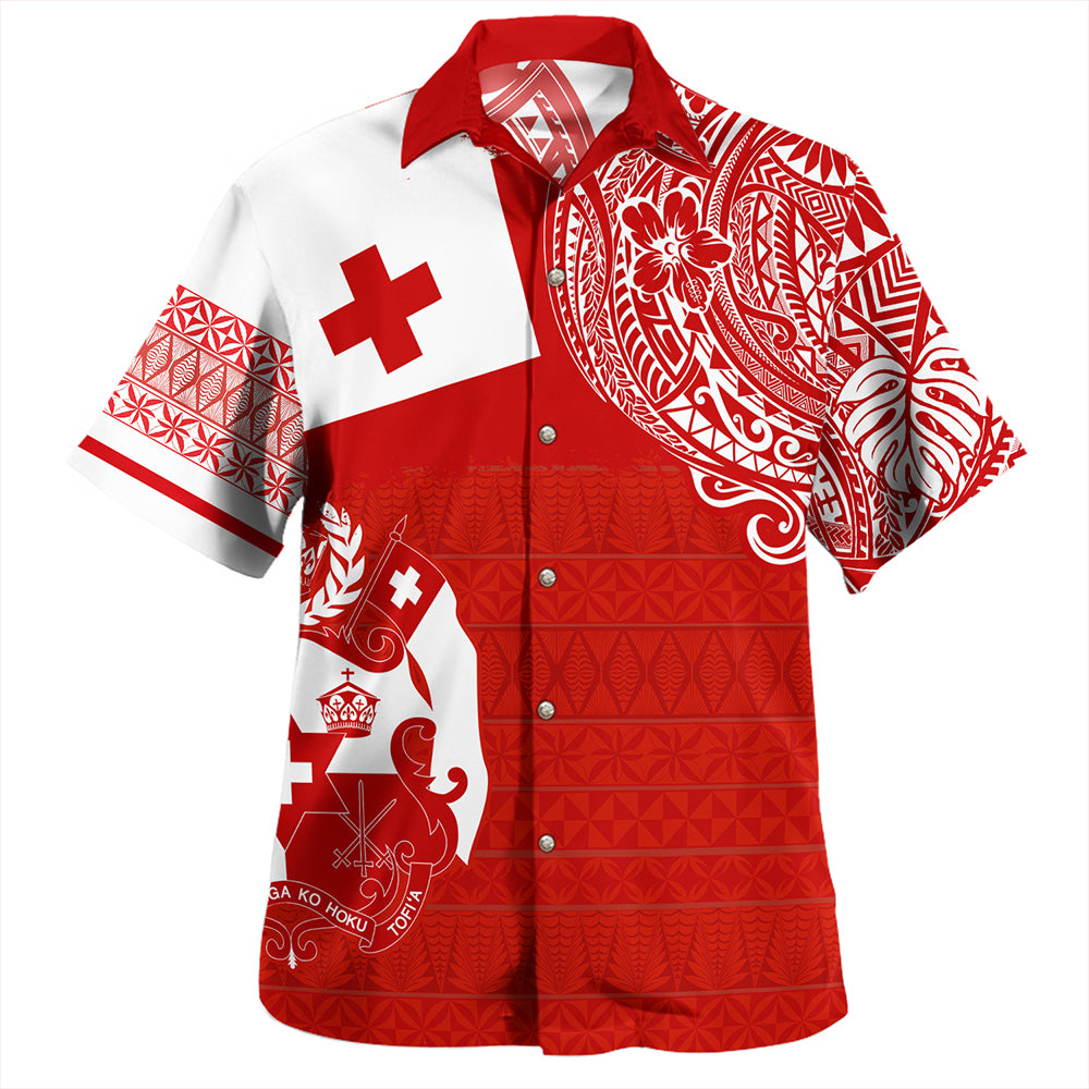 Tonga Hawaiian Shirt Tonga Polynesian Flag With Coat Of Arms