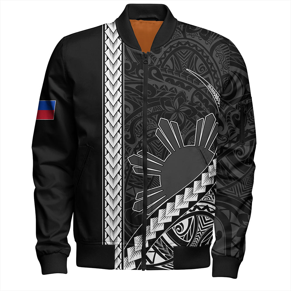 Philippines Bomber Jacket Tribal Polynesian Sun Gray