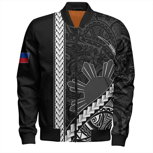 Philippines Bomber Jacket Tribal Polynesian Sun Gray