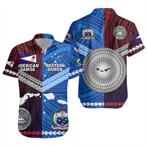 American Samoa And Western Samoa Polynesian Tattoo Together Short Sleeve Shirt