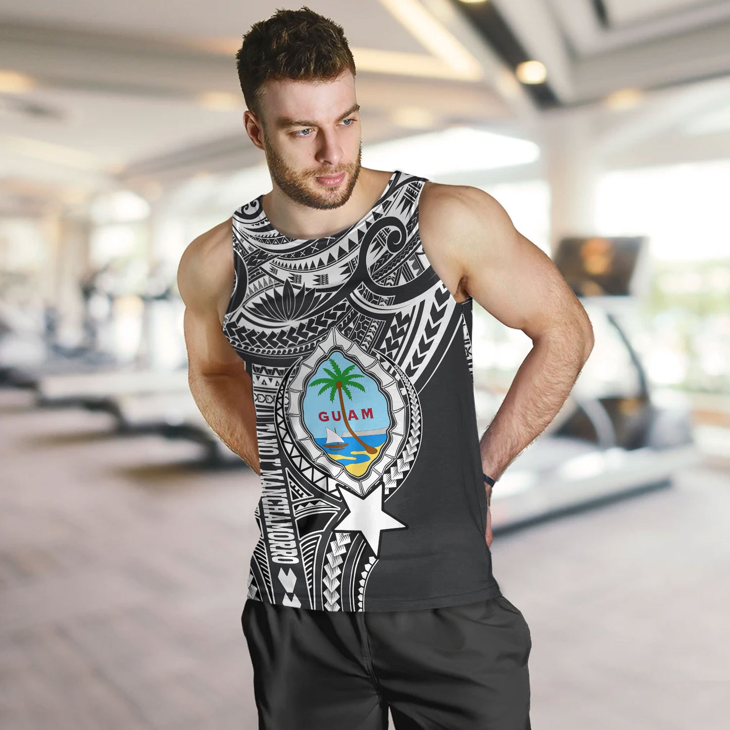 Guam Tank Top Custom Guam Coat Of Arms Polynesian Half Body Tattoo Black Style
