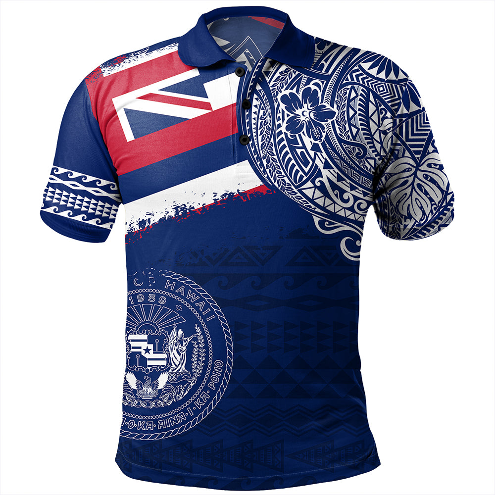 Hawaii Polo Shirt Polynesian Flag With Coat Of Arms
