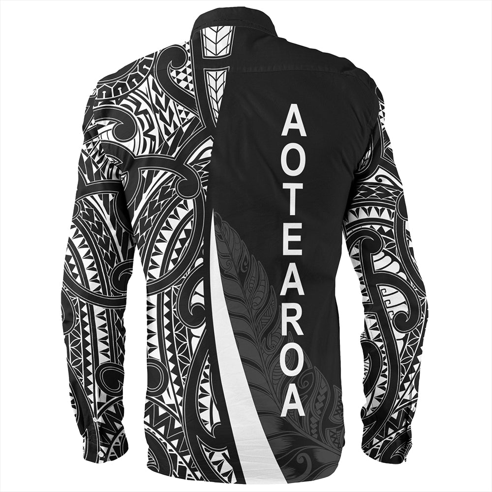 New Zealand Long Sleeve Shirt Country Aotearoa Maori Pattern Silver Fern