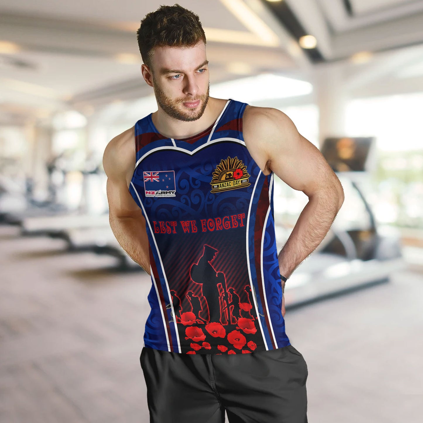 New Zealand Tank Top Custom New Zealand Army Keeping Anzac Spirit Lives Poppies Maori Style