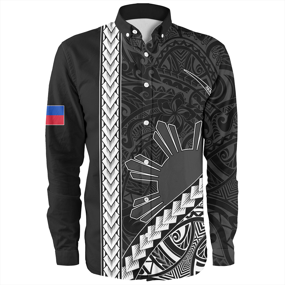 Philippines Long Sleeve Shirt Tribal Polynesian Sun Gray
