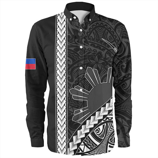 Philippines Long Sleeve Shirt Tribal Polynesian Sun Gray