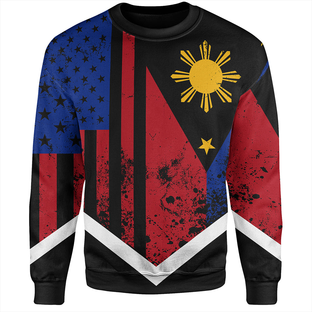 Philippines And American Sweatshirt Flag Half Concept Brush Style