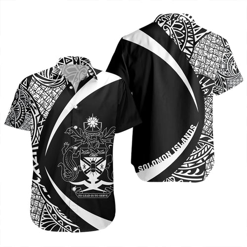 Solomon Islands Short Sleeve Shirt Coat Of Arm Lauhala White Circle