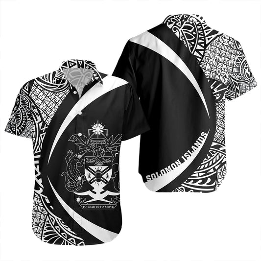 Solomon Islands Short Sleeve Shirt Coat Of Arm Lauhala White Circle