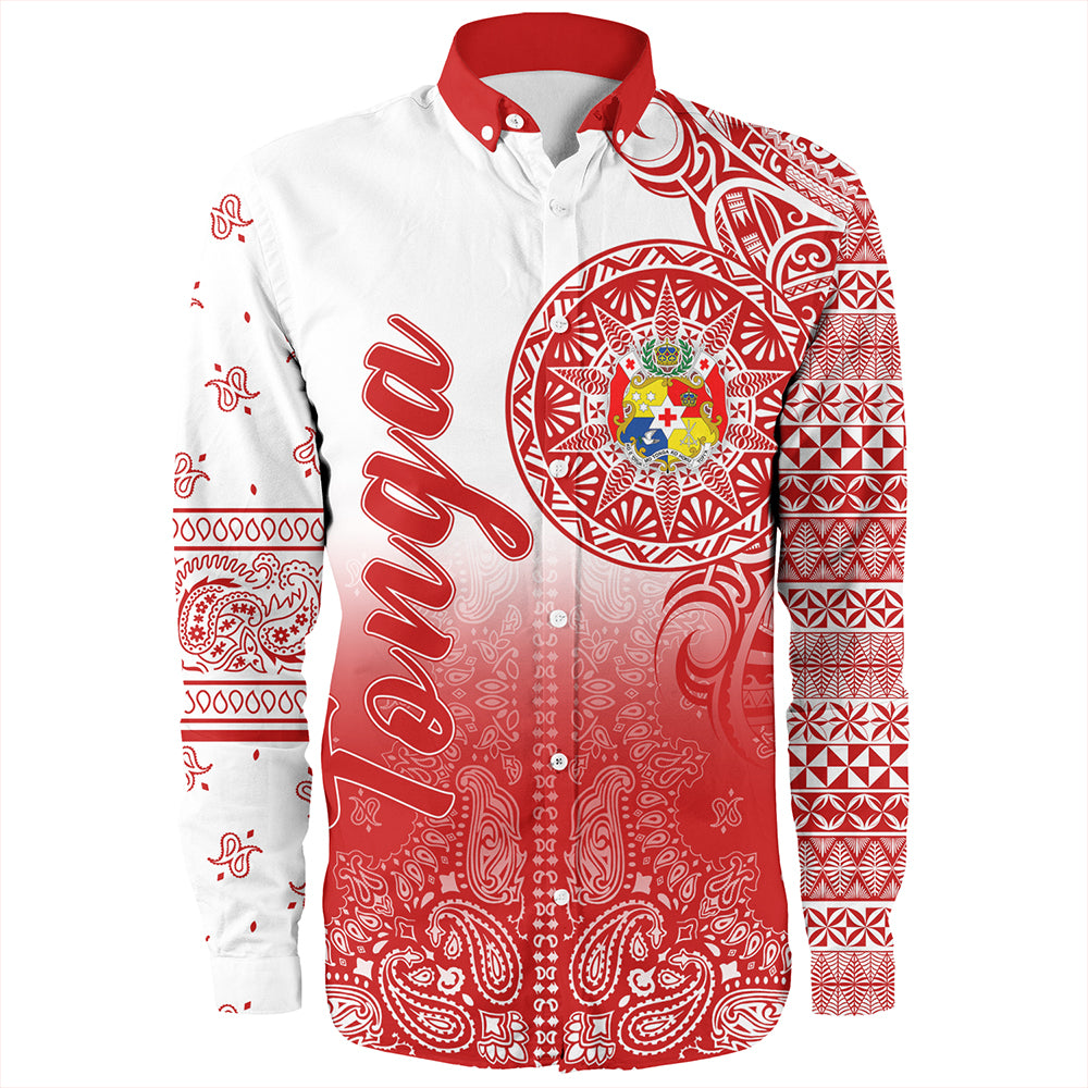 Tonga Long Sleeve Shirt Custom Pattern Ngatu With Paisley Style