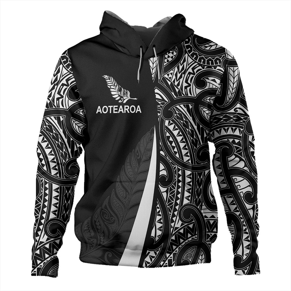 New Zealand Hoodie Country Aotearoa Maori Pattern Silver Fern