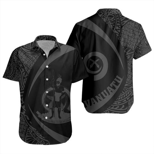 Vanuatu Short Sleeve Shirt Coat Of Arm Lauhala Gray Circle