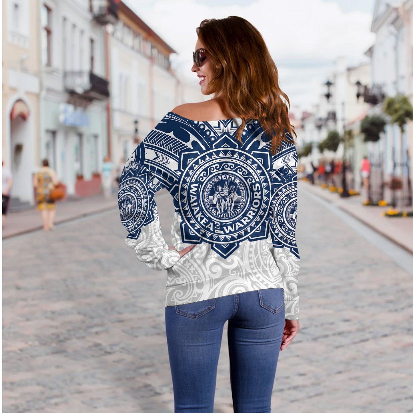 Hawaii Off Shoulder Sweatshirt - Custom Waiakea High School Super Waiakea Warriors Tribal Style