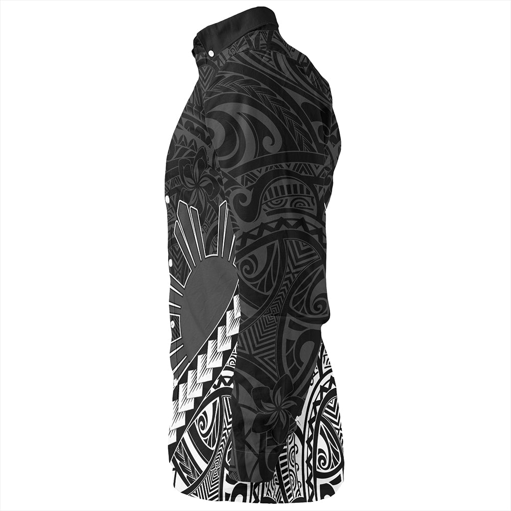 Philippines Long Sleeve Shirt Tribal Polynesian Sun Gray