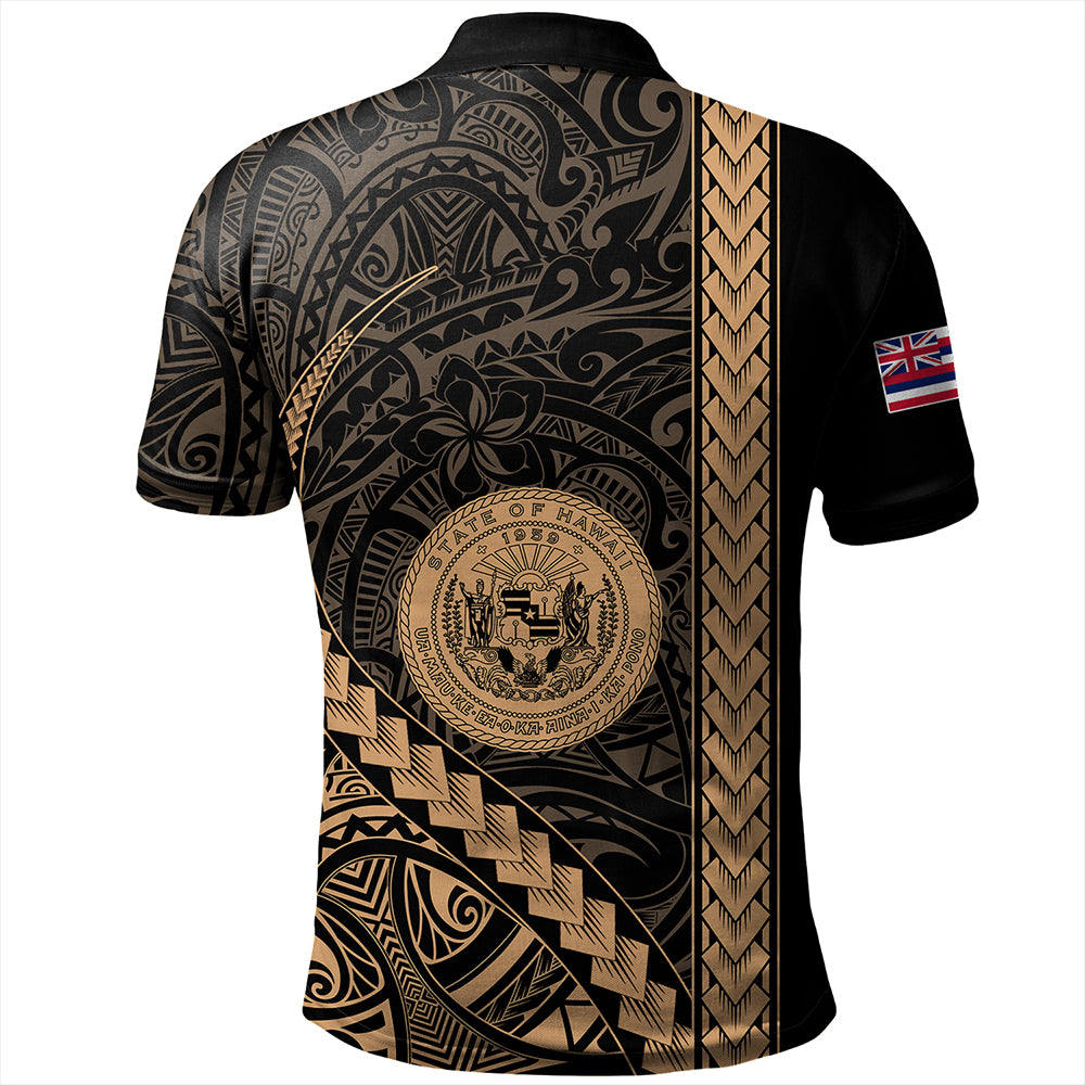 Hawaii Polo Shirt Tribal Polynesian Coat Of Arms Gold