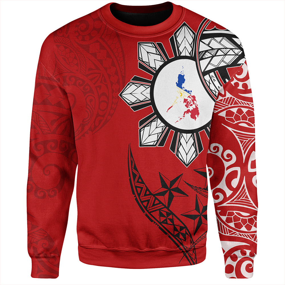 Philippines Sweatshirt Tribal Sun In My Heart Red Style