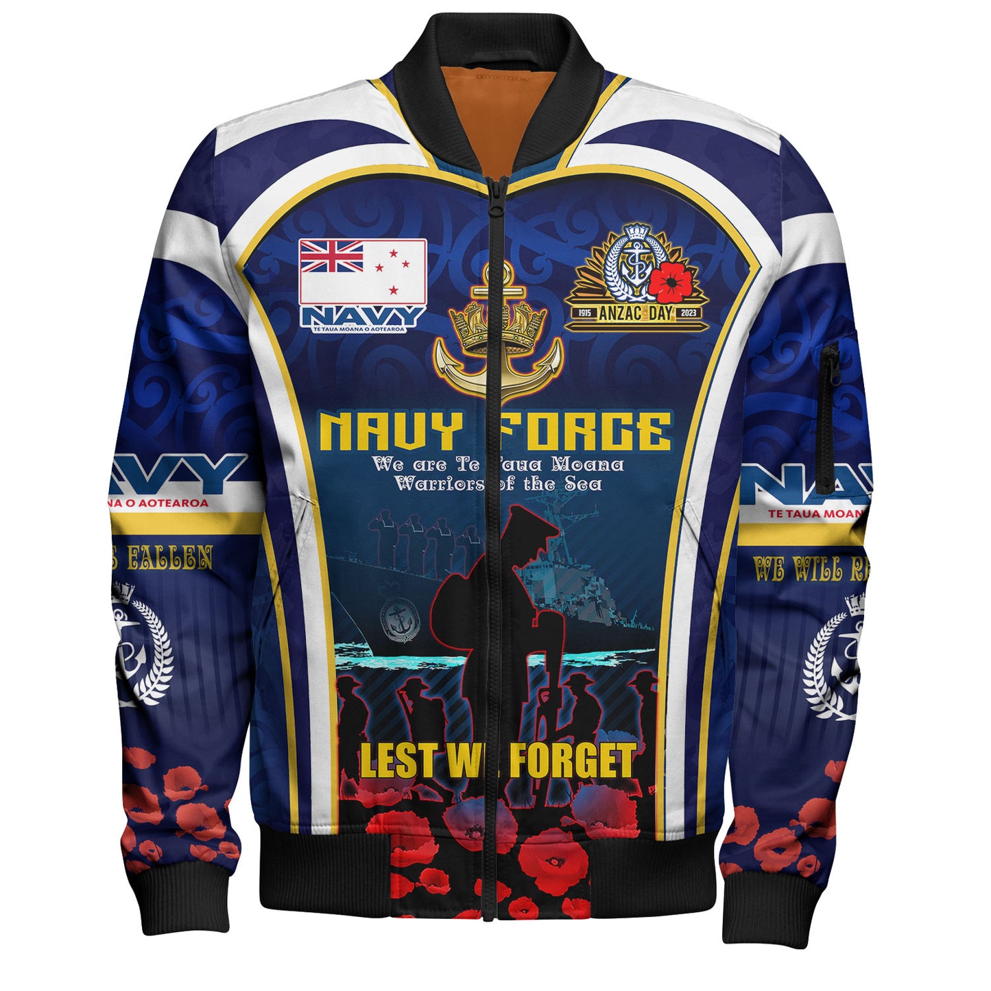 New Zealand Bomber Jacket Custom Anzac Day Royal New Zealand Navy Te Taua Moana o Aotearoa