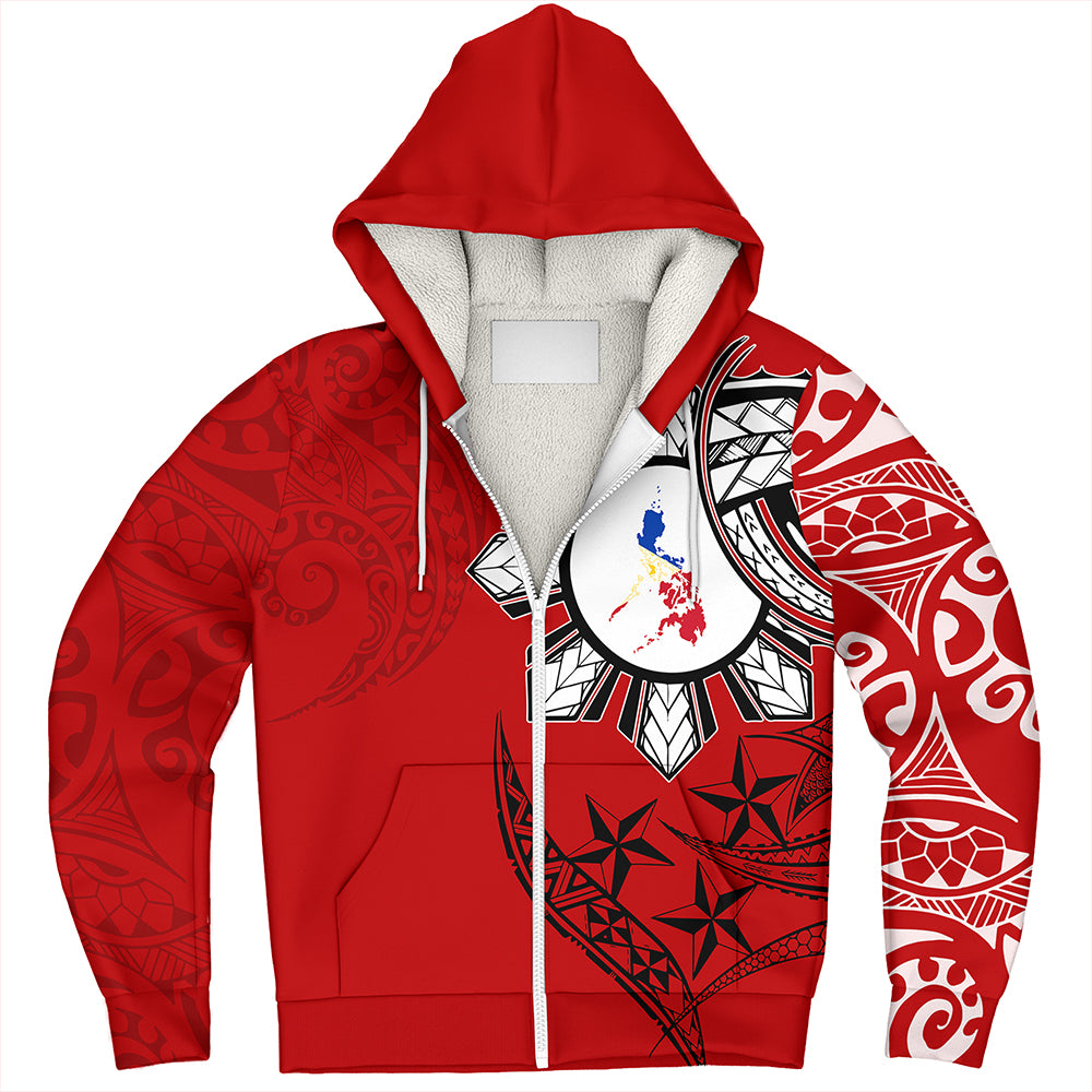 Philippines Sherpa Hoodie Tribal Sun In My Heart Red Style