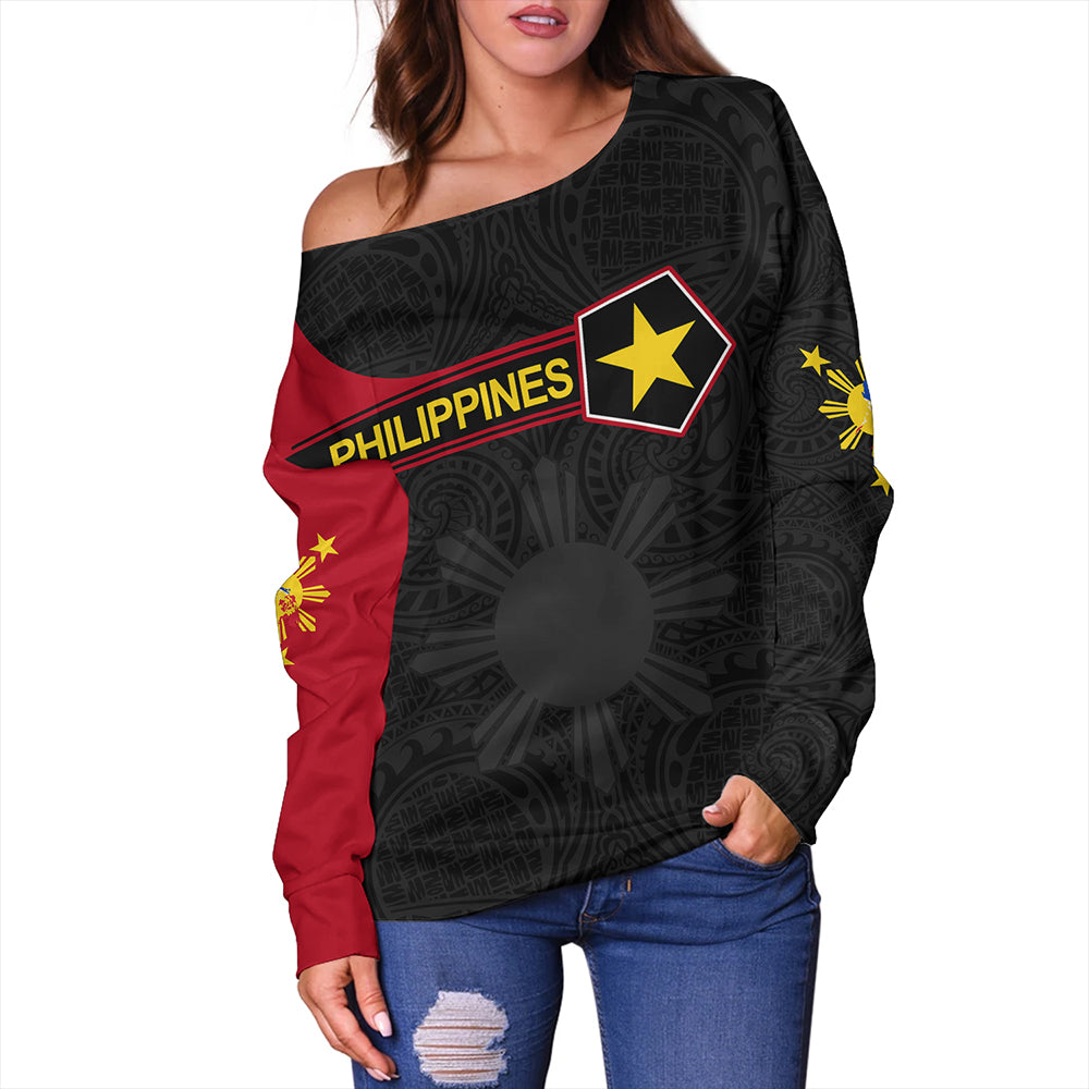 Philippines Off Shoulder Sweatshirt Custom Polynesian Filipino Simple Style