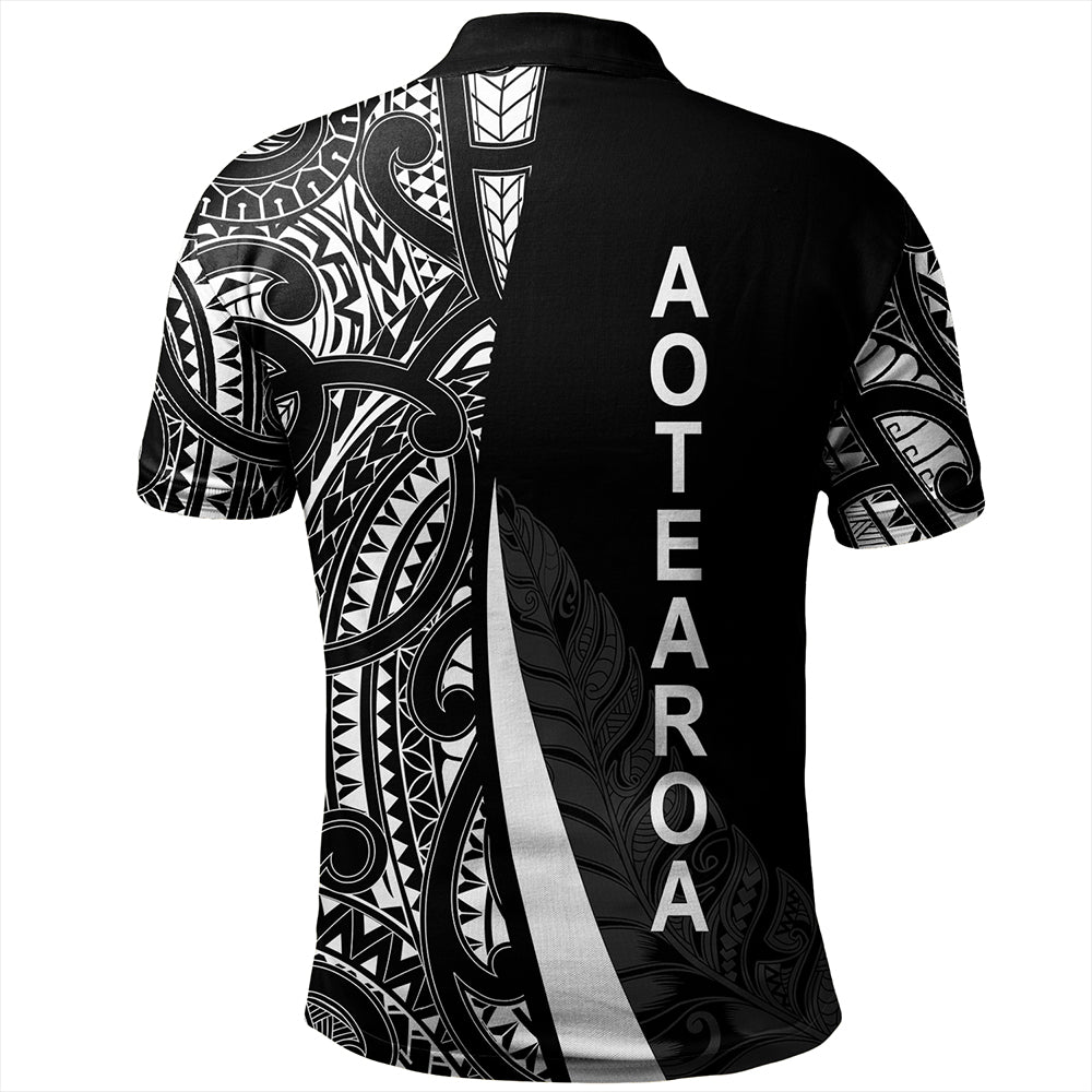New Zealand Polo Shirt Country Aotearoa Maori Pattern Silver Fern