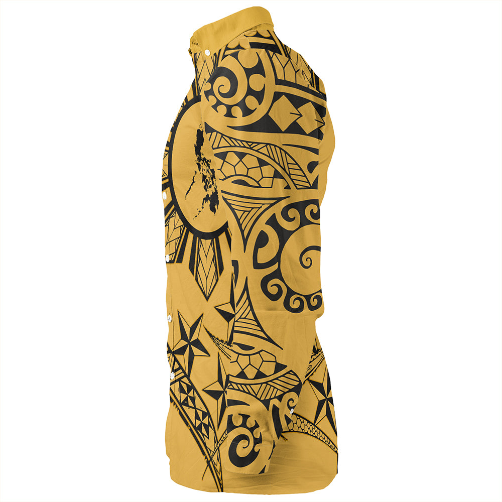 Philippines Long Sleeve Shirt Tribal Sun In My Heart Gold Style