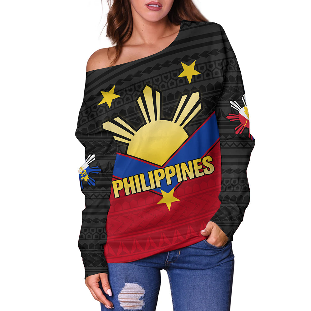 Philippines Off Shoulder Sweatshirt Custom - Philippines Sun Star Sport Style Polynesian
