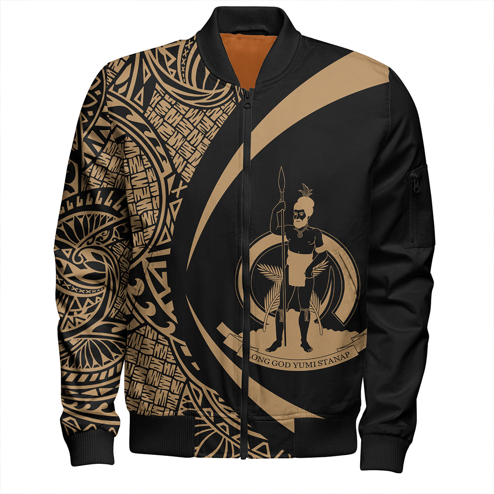 Vanuatu Bomber Jacket Coat Of Arm Lauhala Gold Circle