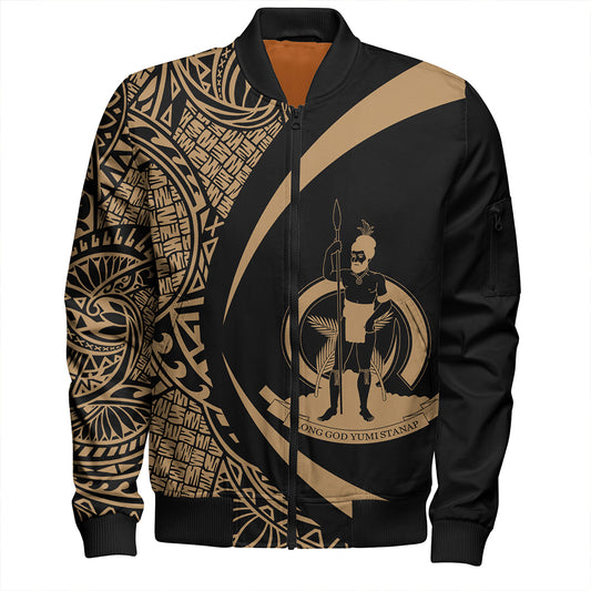 Vanuatu Bomber Jacket Coat Of Arm Lauhala Gold Circle