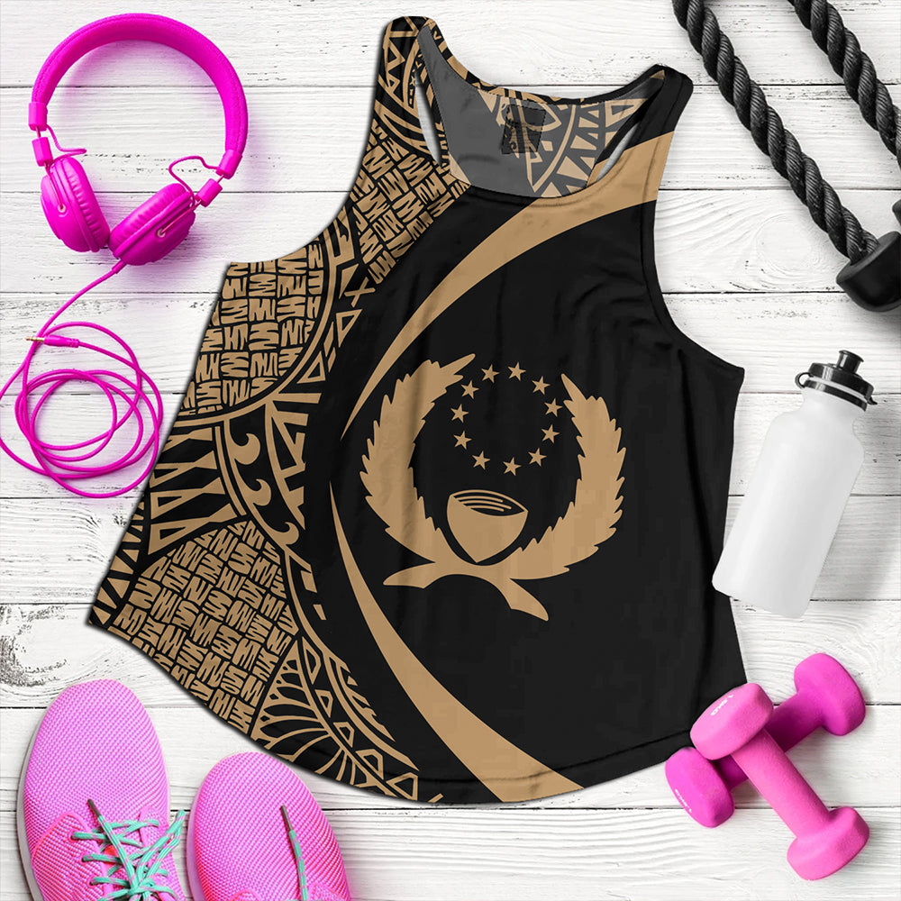 Pohnpei Women Tank Coat Of Arm Lauhala Gold Circle