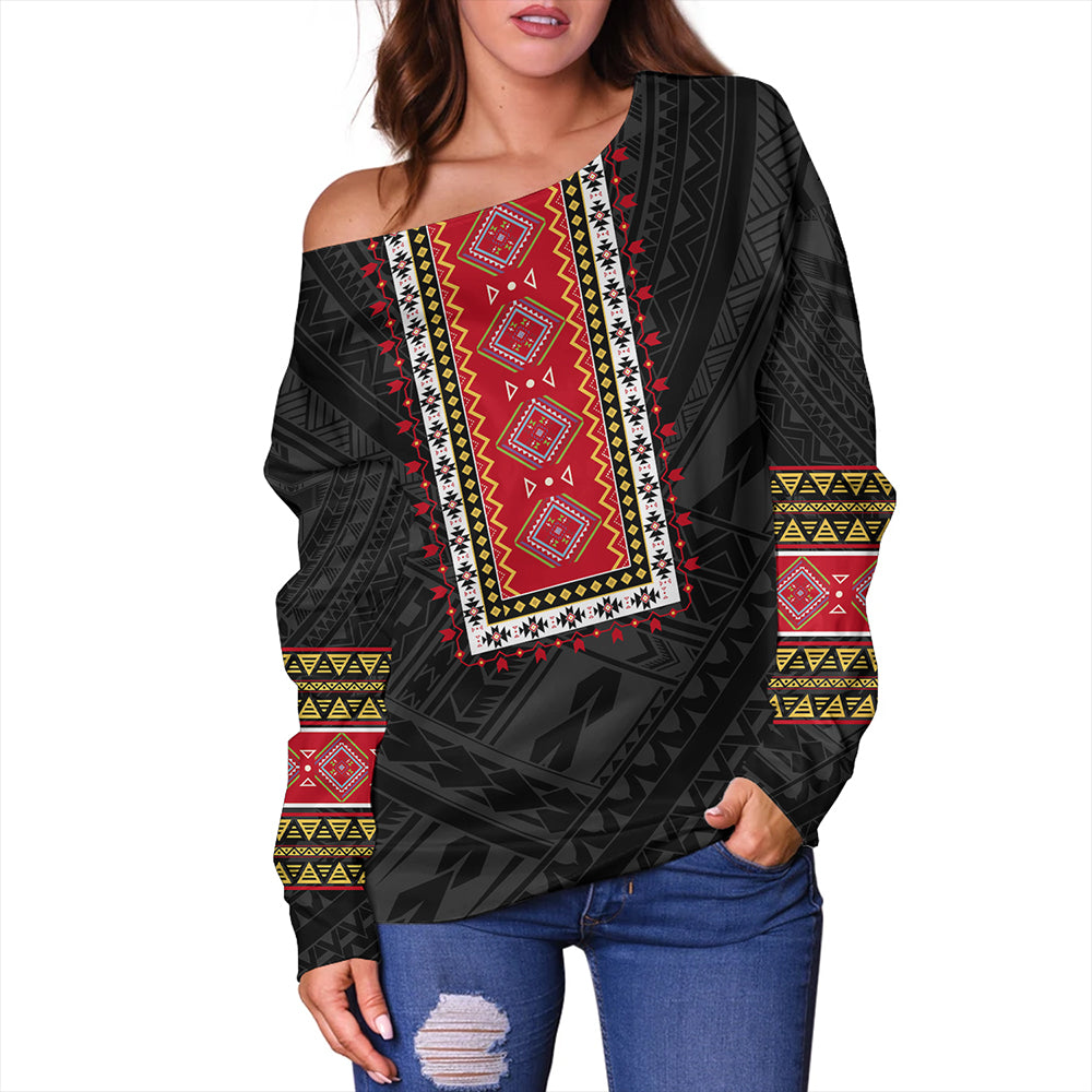 Philippines Off Shoulder Sweatshirt Ethnic Traditional Eagle Style