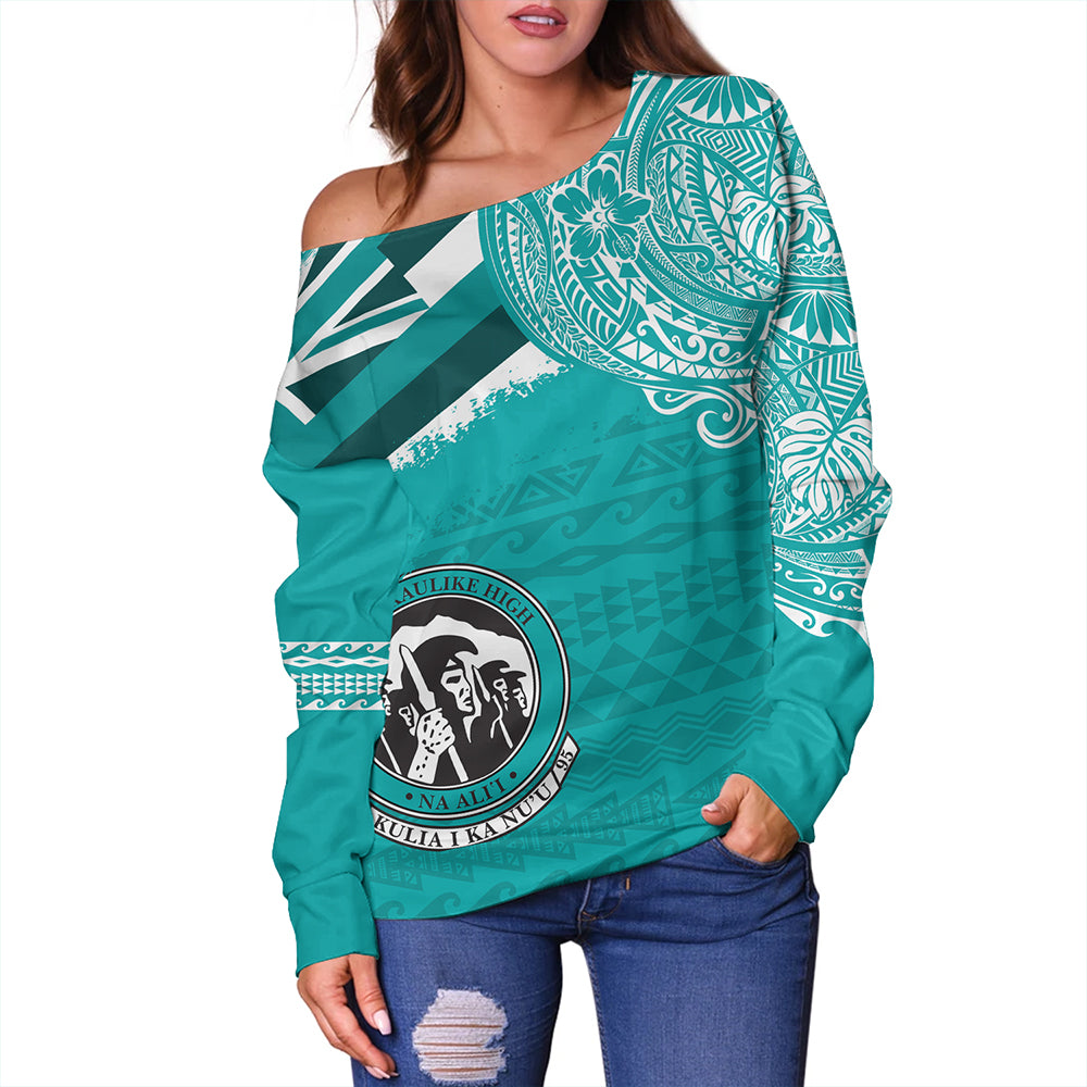 Hawaii Off Shoulder Sweatshirt King Kekaulike High School With Crest Style