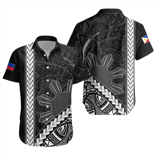 Philippines Short Sleeve Shirt Tribal Polynesian Sun Gray