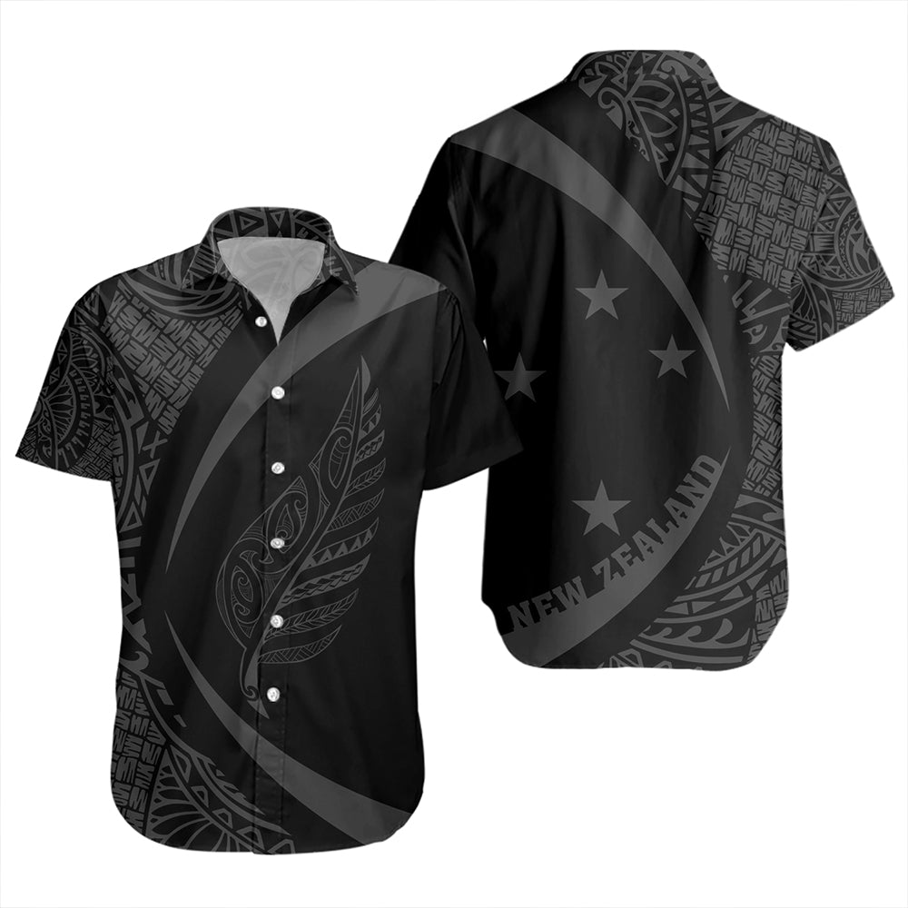 New Zealand Short Sleeve Shirt Silver Fern Lauhala Gray Circle