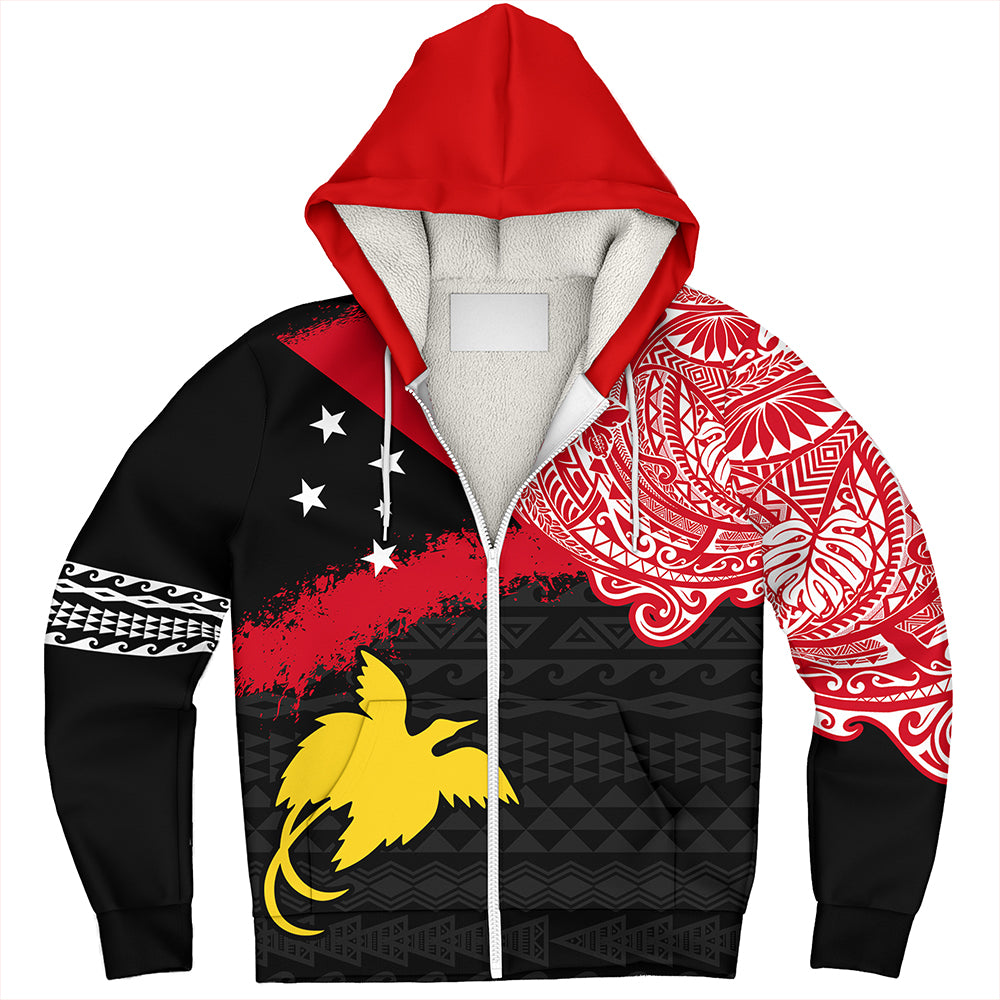 Papua Sherpa Hoodie Melanesian Flag With Coat Of Arms